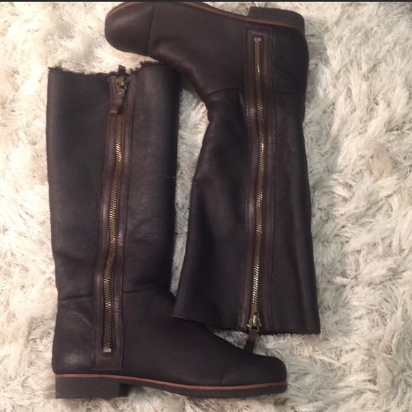 Modern vintage tall brown leather boots sz10 - Picture 1 of 7